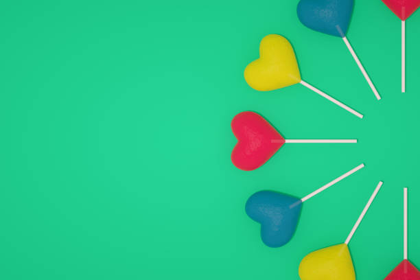 3D Rendering of Heart Shape Lollipop Background, Abstract Valentine's Day Concept