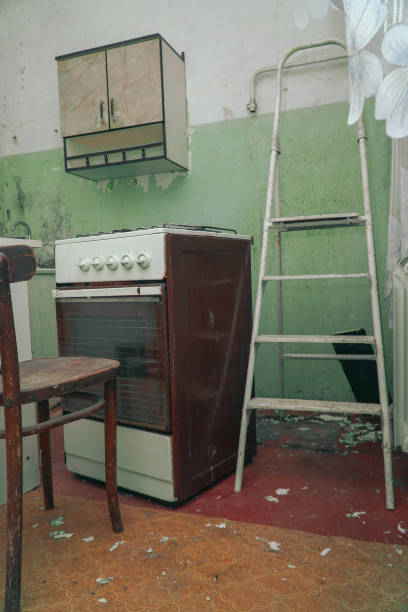 istock Dirty gas stove in the old kitchen 1296972447