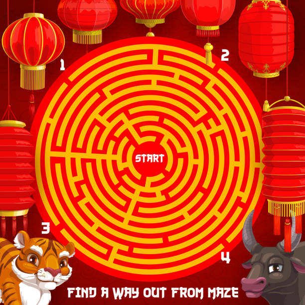 istock New Year puzzle riddle, holiday maze for kids 1296973252