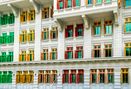 Multi-Colored or Coloured Painted Shutters, MICA Building (Ministry of Information, Communication & the Arts), Singapore