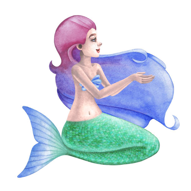 istock Watercolor sitting mermaid isolated on white background 1296976417