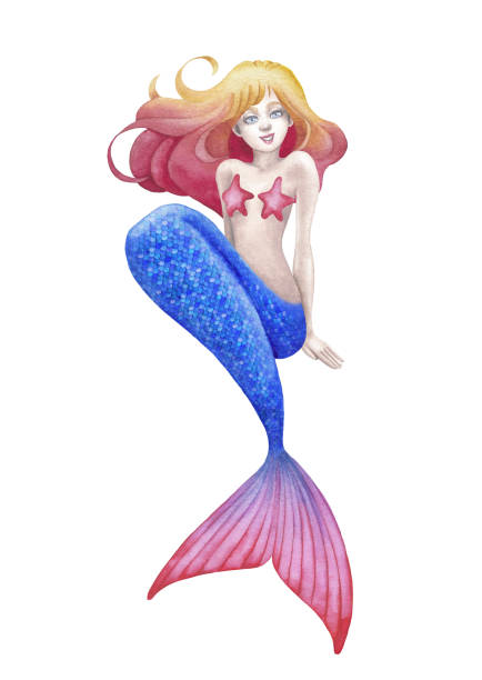 istock Watercolor sitting mermaid isolated on white background 1296976424