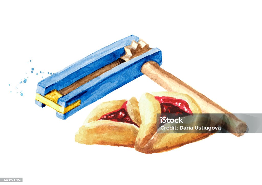 Wooden Traditional Toy Gragger Grogger Noise Maker And Traditional Jewish  Cookies Hamantaschen For Purim Holiday Hand Drawn Watercolor Illustration  Isolated On White Background Stock Illustration - Download Image Now -  iStock