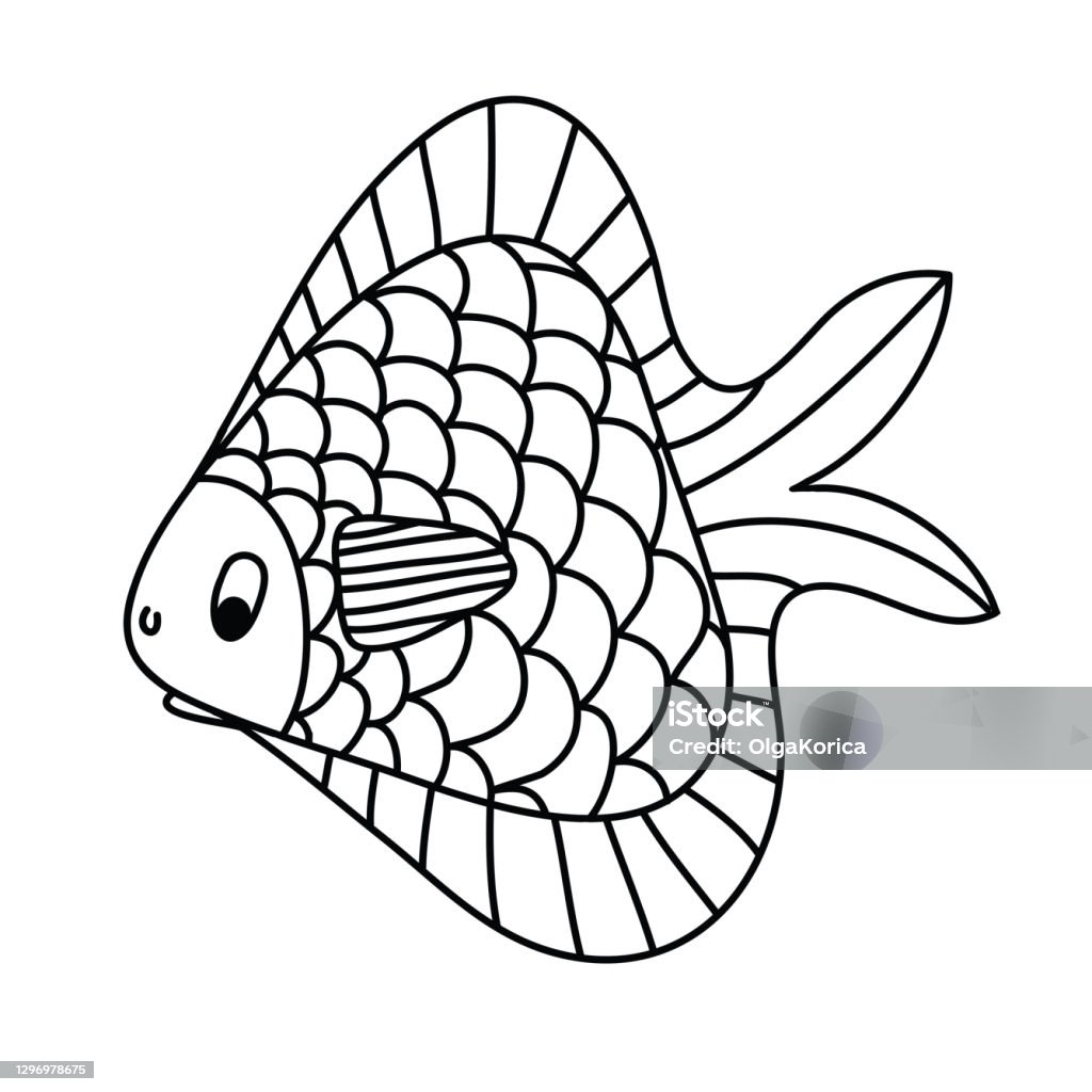 Color Triangular Fish Triangular Fish Coloring Book Scales Tail Fins Black And White Hand ...