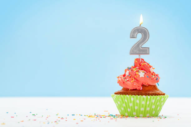 istock Birthday cupcake with burning candle 1296979774