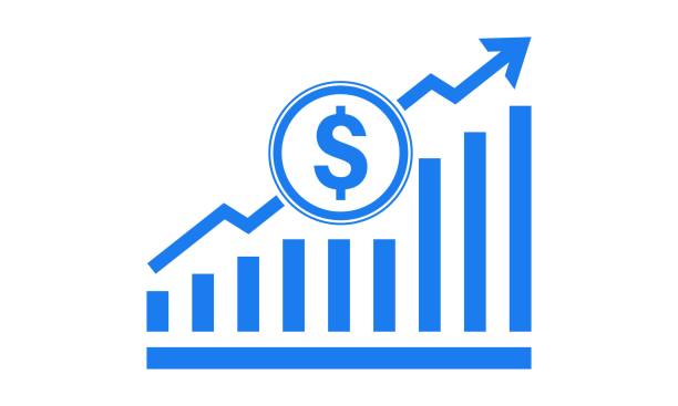 dollar rate increase icon Vector illustration of dollar rate increase icon. Money symbol with stretching arrow up. Increase profit, salary, income, cost, price, economy and revenue. Icon for business concept. revenue stock illustrations