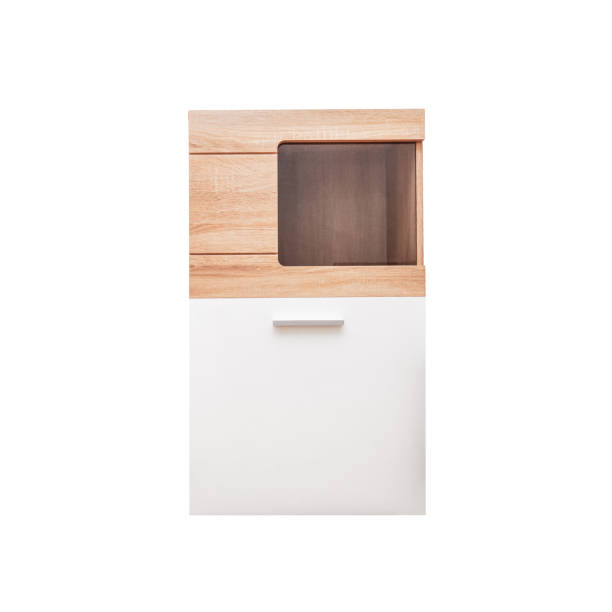 istock Wooden cabinet for office isolated on white background front view 1296981758