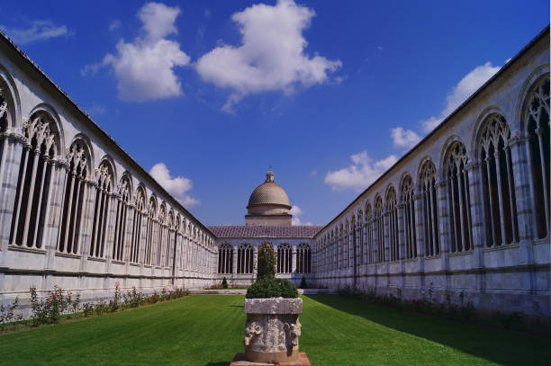 Courtyard of the monumental cemetery in Miracles square, Tuscany, Italy