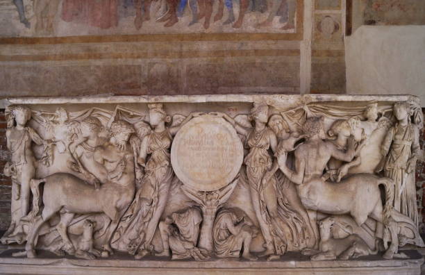 istock Marble sarcophagus in the monumental cemetery in Miracles square in Pisa 1296983035