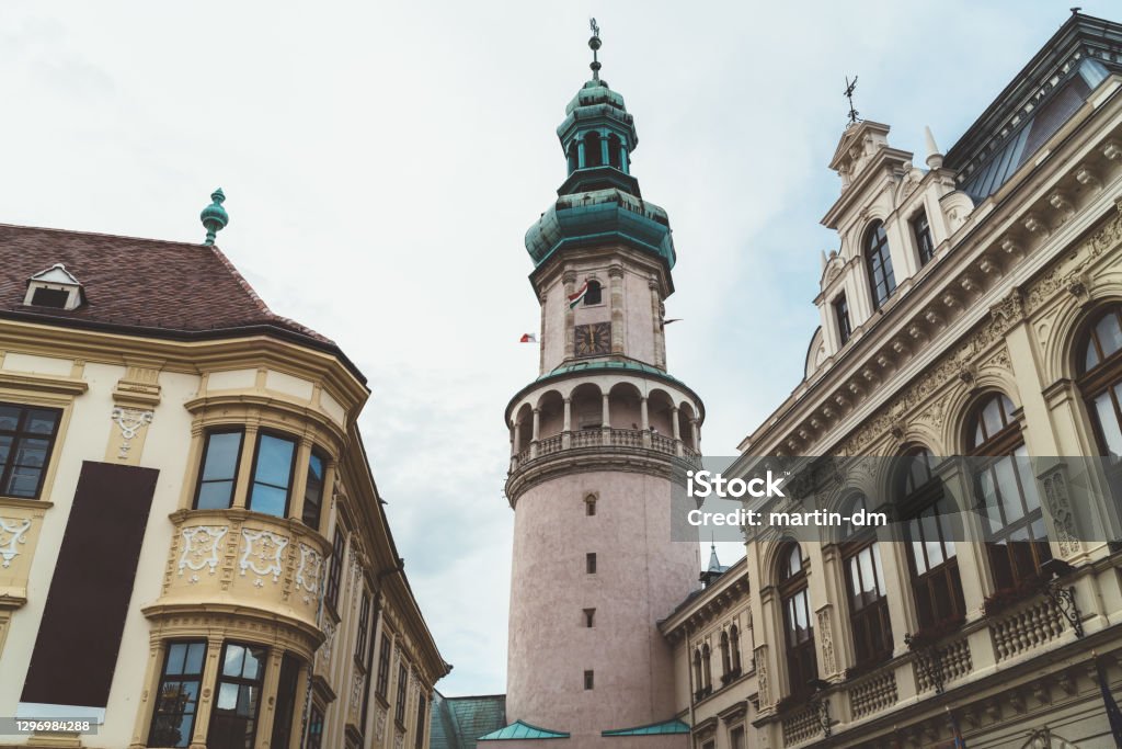 Sopron city, Fire Tower, Hungary Fire tower /Tuztorony/ in Sopron Ancient Stock Photo