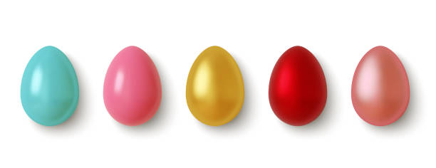 illustrazioni stock, clip art, cartoni animati e icone di tendenza di set di uova di pasqua realistiche, dorate, rosa, blu e rosse 3d isolate su sfondo bianco. vettore - eggs animal egg gold light