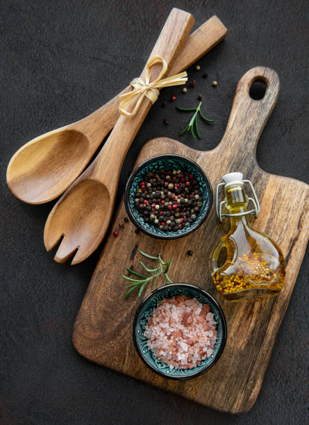 istock Old wooden kitchen utensils and spices 1296986320