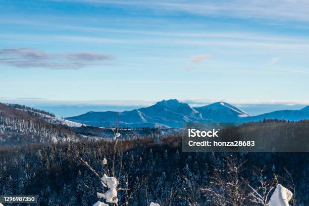 Velky Rozsutec And Stoh Hill In Mala Fatra Mountains From Hiking Trail Bellow Velka Raca Hill Summit In Winter Kysucke Beskydy Mountains Stock Photo - Download Image Now