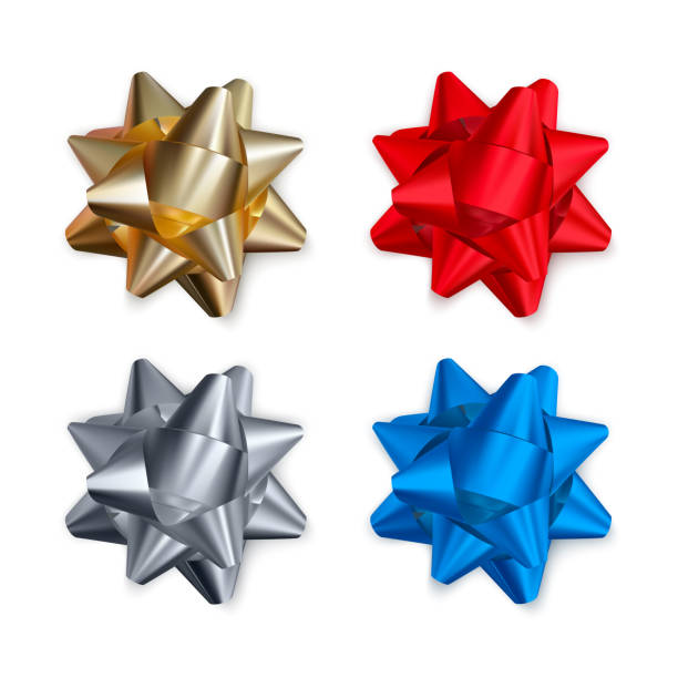 istock Set of realistic shiny bows isolated on white background. Decoration element for Valentines day or other holiday. Vector 1296993916