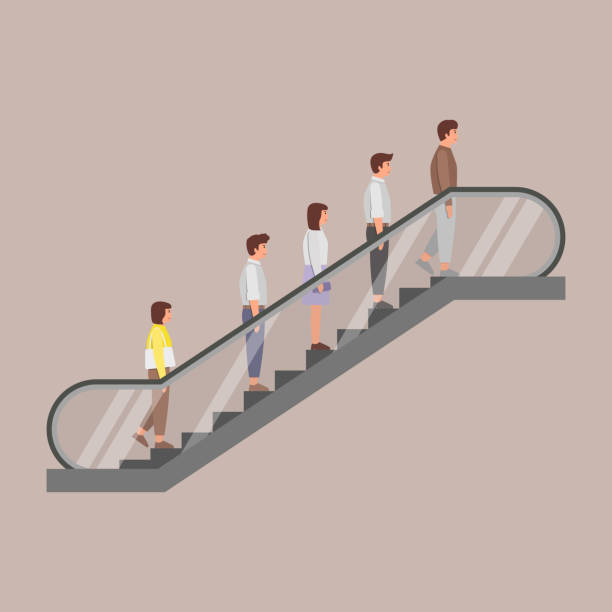 Peoples standing on the escalator Peoples standing on the escalator. vector illustration. escalator stock illustrations