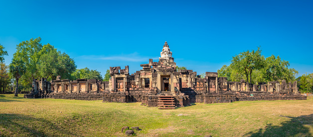 Panorama of Prasat Hin Phanom Wan Historical Park, Nakhon ratchasima, Thailand. Built from sandstone in ancient Khmer times