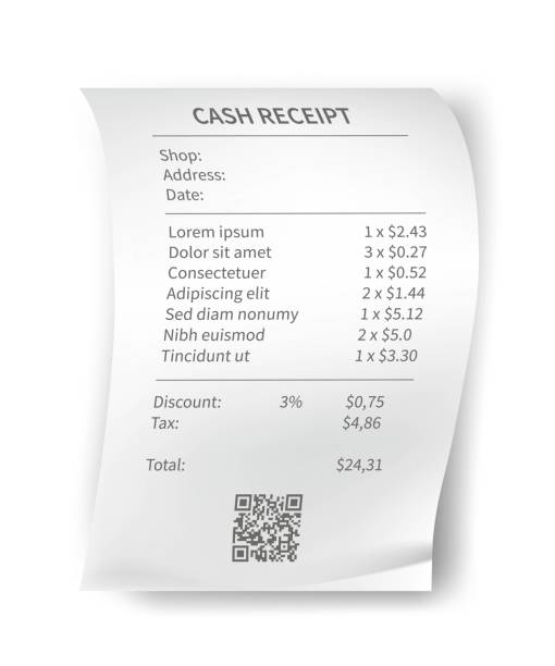 istock Receipt, paper bill, shop and supermarket check vector illustration template. Realistic list of purchases with prices, QR code, taxes, payment with money on white. Finance transactions 1296996812
