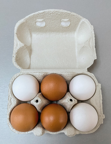 A box of eggs containing multi colored single eggs, as a concept of diversity