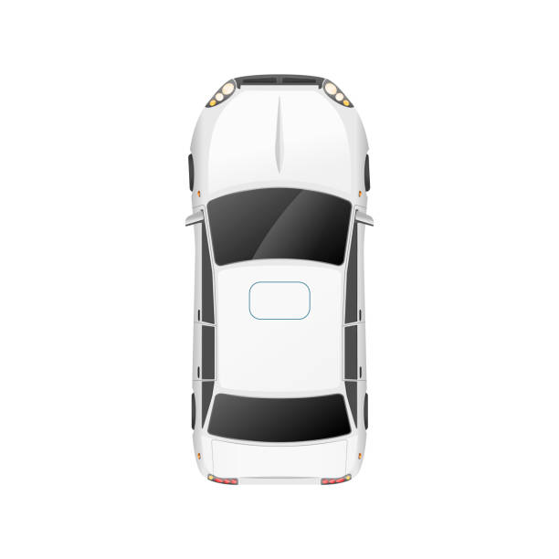 istock Top view of realistic glossy white casual car on white 1297001359