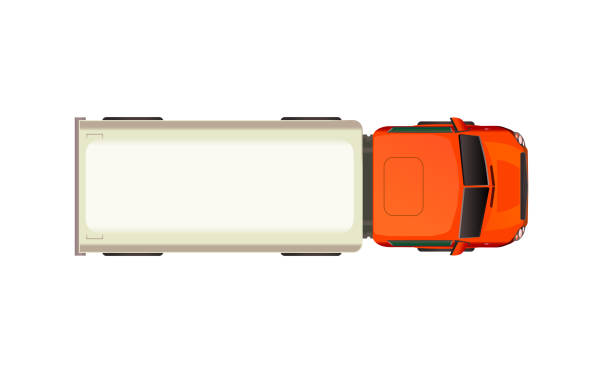 istock Top view of realistic glossy red and white truck, car on white 1297001419