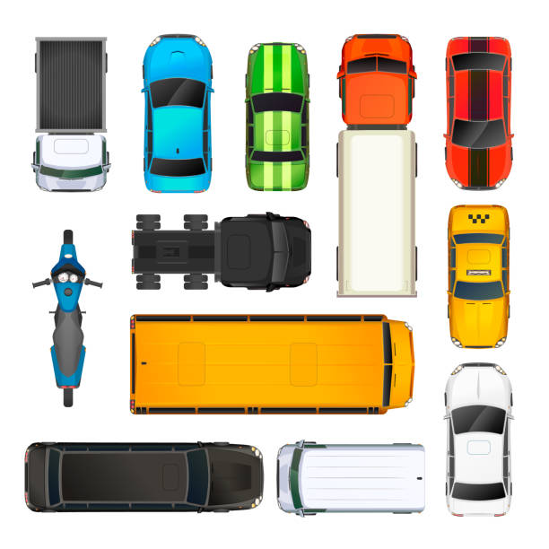istock Set of different cars top view, on white 1297002322