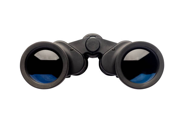 istock Binoculars on an isolated white background. Banner. Flat lay, top view 1297002567