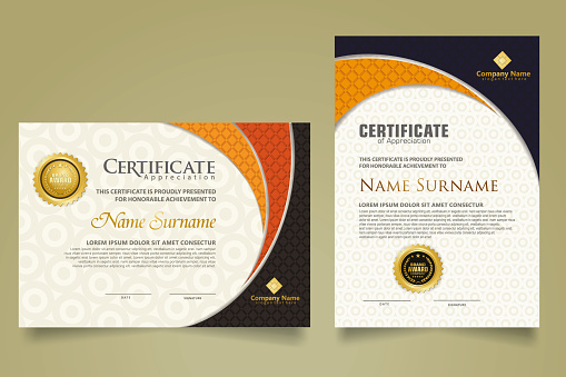 Set modern certificate template with realistic texture diamond shaped on the ornament and modern pattern background