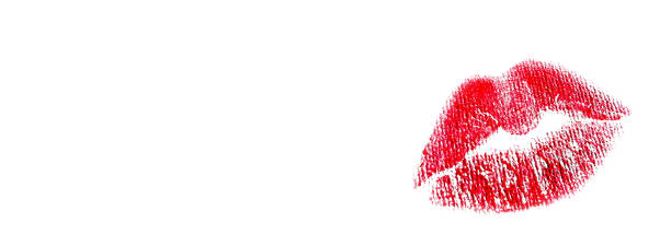 istock Red lipstick kiss textured imprint on a white background 1297008368