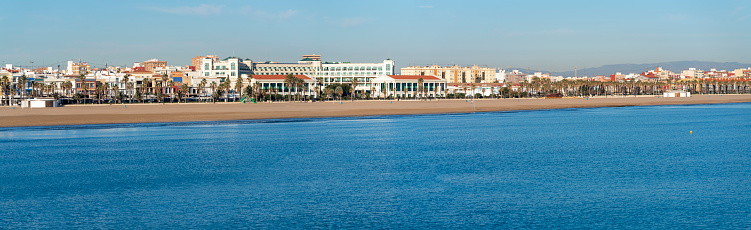La Malvarrosa beach playa Las Arenas in Valencia city of Spain inMediterranean sea