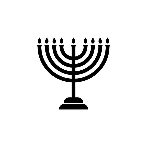 ilustraciones, imágenes clip art, dibujos animados e iconos de stock de icono de menorah - computer icon flame symbol black and white