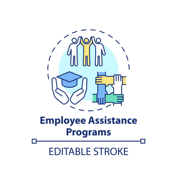 ilustraciones, imágenes clip art, dibujos animados e iconos de stock de icono de concepto de programas de asistencia de empleados - employee assistance program