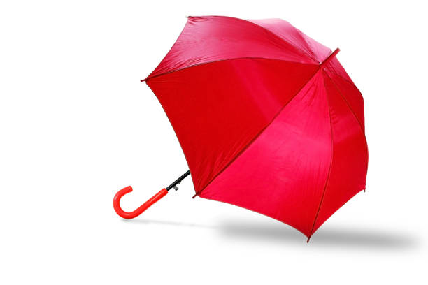 The red color umbrellas with handle, isolated on white background. Object or Rainy season concept.