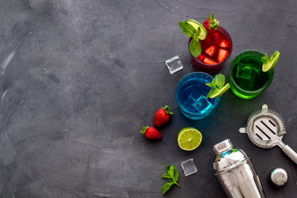 istock Mix of cocktails cold drink with ingredients and bar tools 1297014888