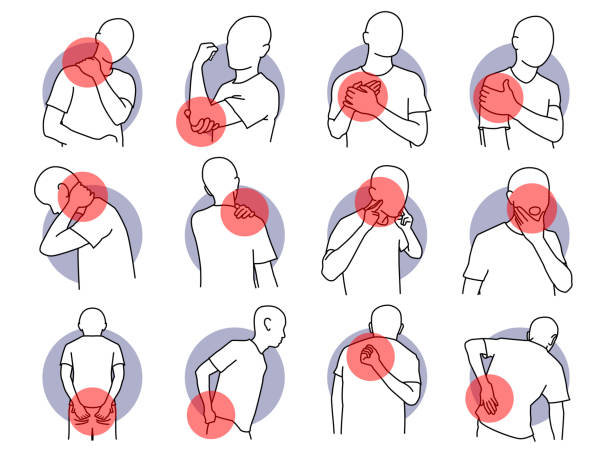 ilustrações de stock, clip art, desenhos animados e ícones de pain and injury on human body parts. - lower back pain