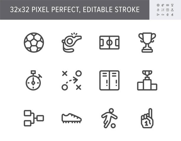 Football sport flat icons. Vector illustration with minimal icon - soccer, scoreboard, stopwatch, referee, field, judge whistle, championship score, fan finger, simple pictogram. 32x32 Pixel Perfect Football sport flat icons. Vector illustration with minimal icon - soccer, scoreboard, stopwatch, referee, field, judge whistle, championship score, fan finger, simple pictogram. 32x32 Pixel Perfect. judge sports official stock illustrations