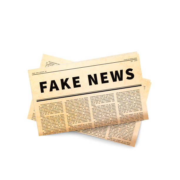 istock Fake news header, old yellow folded newspaper icon, yellow press on white 1297015900