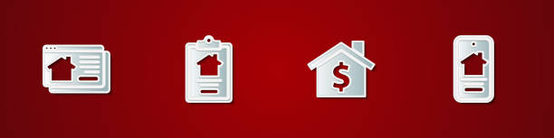 istock Set Online real estate house, House contract, with dollar symbol and icon. Vector 1297016525