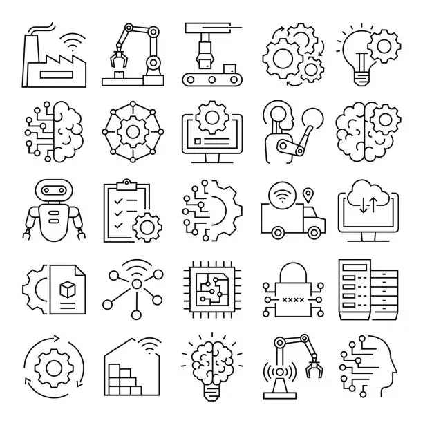 Vector illustration of Industry 4.0 Related Vector Line Icons. Pixel Perfect Outline Symbol