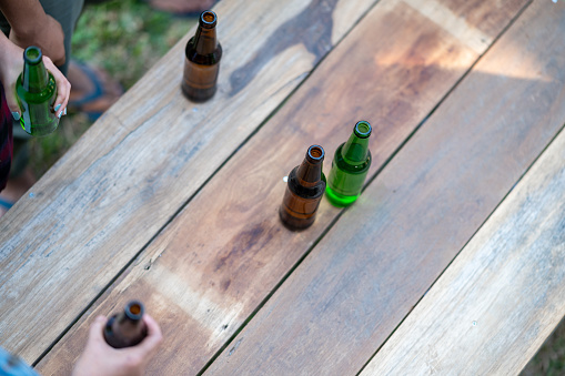 Group of happy friends living healthy lifestyle and relax Cheering with beer and And Drinking Beer