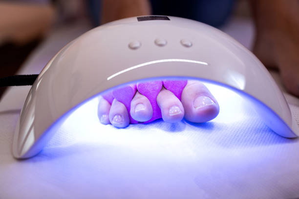 istock Toenail dryer, drying toenails with uv light, toe yoga separators 1297022326
