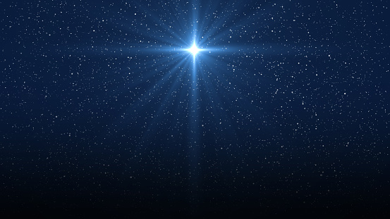 istock Estrella navideña de la Natividad de Belén, Natividad de Jesucristo. Fondo del hermoso cielo estrellado azul oscuro y estrella brillante. 1297022393