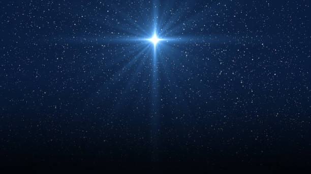 estrella navideña de la natividad de belén, natividad de jesucristo. fondo del hermoso cielo estrellado azul oscuro y estrella brillante. - natividad objeto religioso fotografías e imágenes de stock