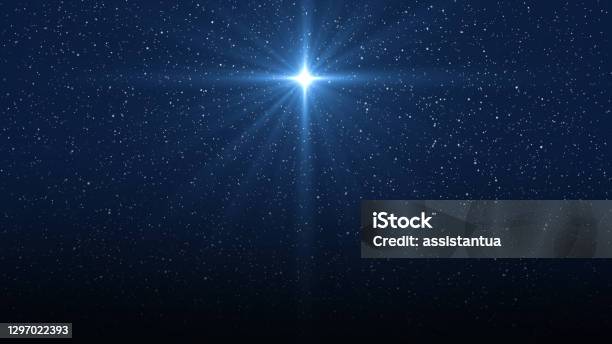 Christmas Star Of The Nativity Of Bethlehem Nativity Of Jesus Christ Background Of The Beautiful Dark Blue Starry Sky And Bright Star Stock Photo - Download Image Now