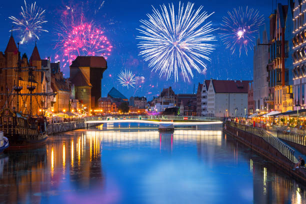 istock Fireworks display over the old town in Gdansk 1297022768