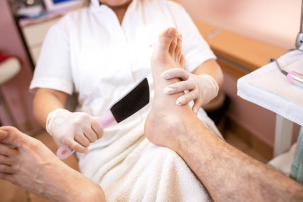 istock Heel pedicure for men, heel skin treatment 1297023756