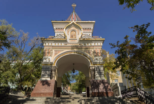 istock View from below on Triumphal Arch for Tsar Nicholas II that has been built in 1891 then recreated in 2003 year in Vladivostok Russia 1297025049