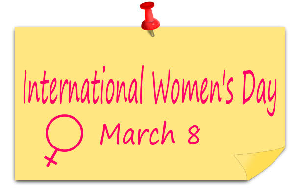 International Women's Day on a sticky note - 8 March – illustration stock photo