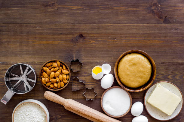 istock Bakery background with ingredients for dough top view 1297035253