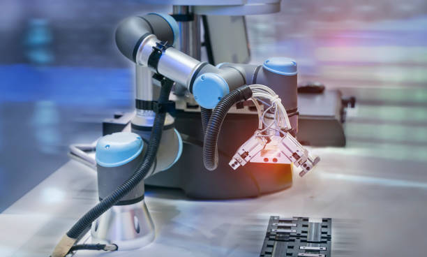 istock Automatic industrial robotic robot working on smart factory, industry 4.0 and technology concept 1297036442