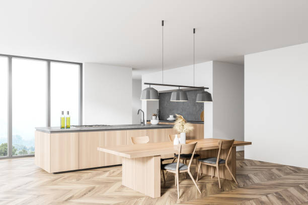 istock White and wooden kitchen corner with table and window 1297036672